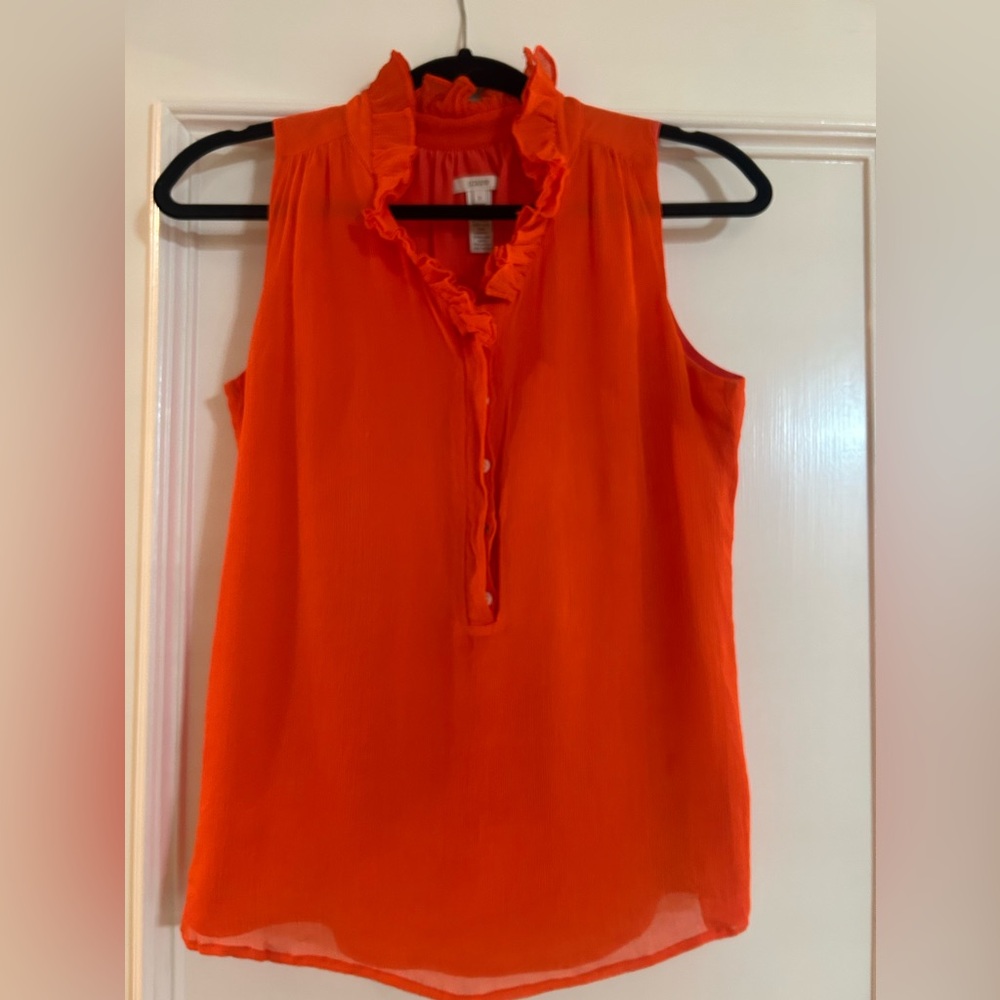 JCrew sleeveless silk top, with ruffle collar. Size 2.